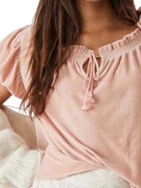 Free People Women’s Puff Sleeve Ruffle-Neck Top - Light Pink